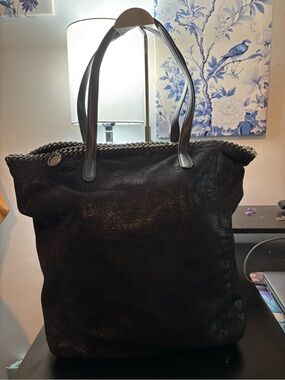 Stella McCartney Falabella Shaggy Deer East West Shopper Tote - Black/Silver